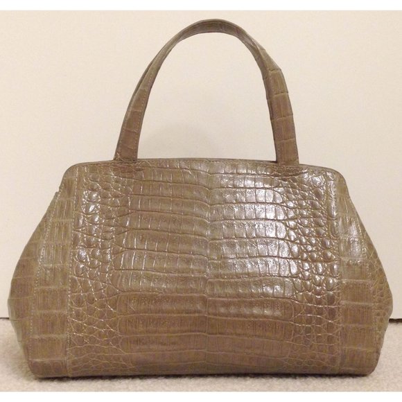 NWT GENUINE CROCODILE Nancy Gonzalez taupe grayish tan medium satchel doctor bag - Picture 2 of 10